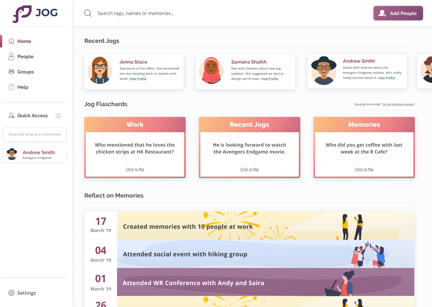A mockup of Jog Home Page
