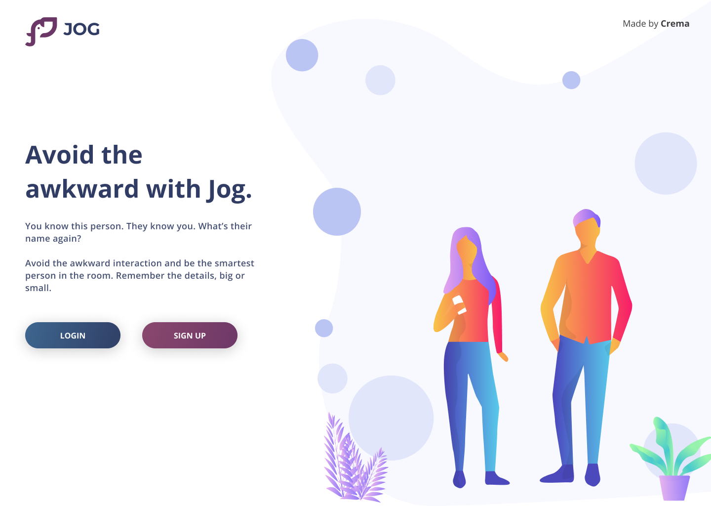 A mockup of Jog login page