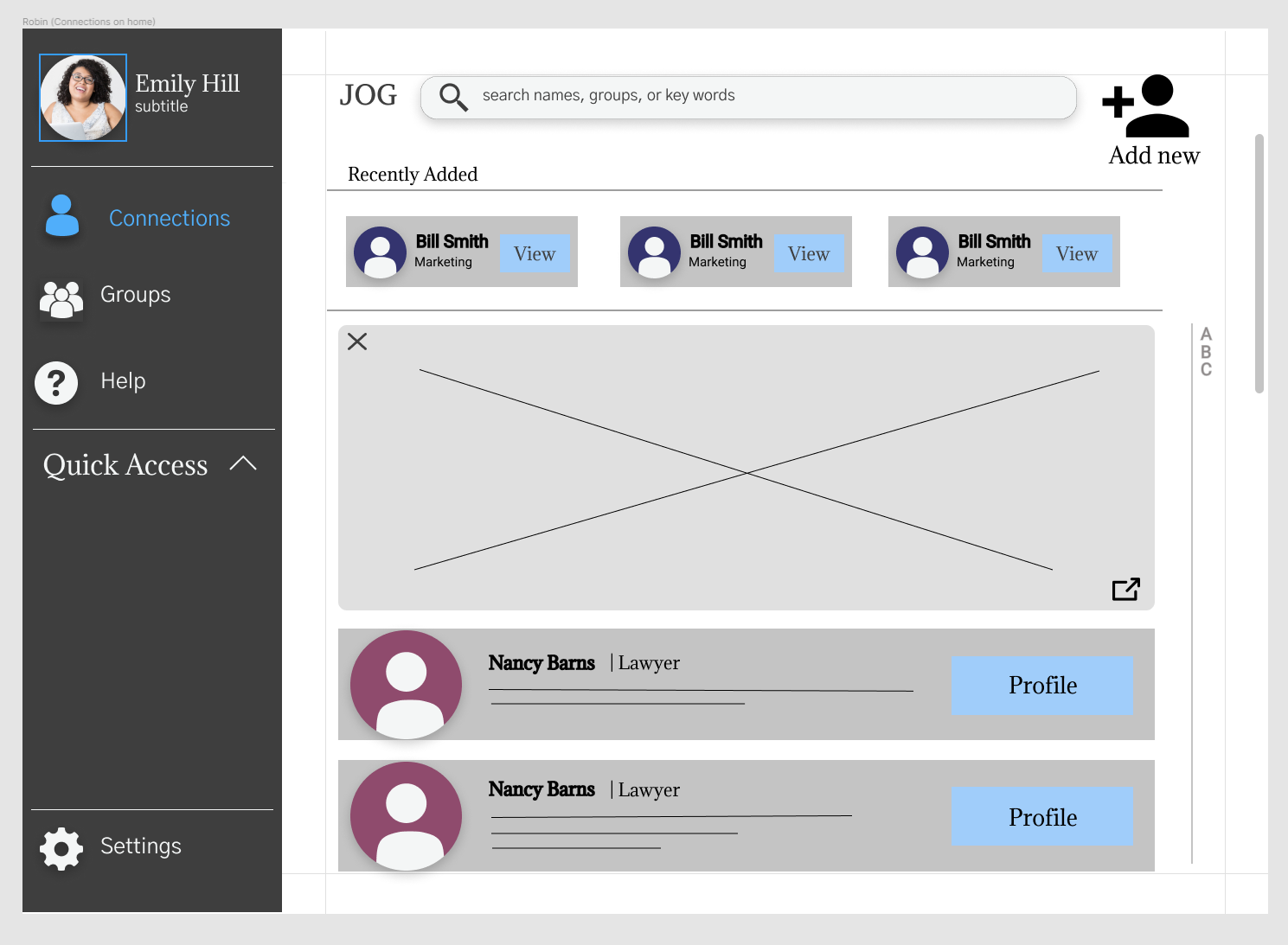 Wireframe of Jog home page