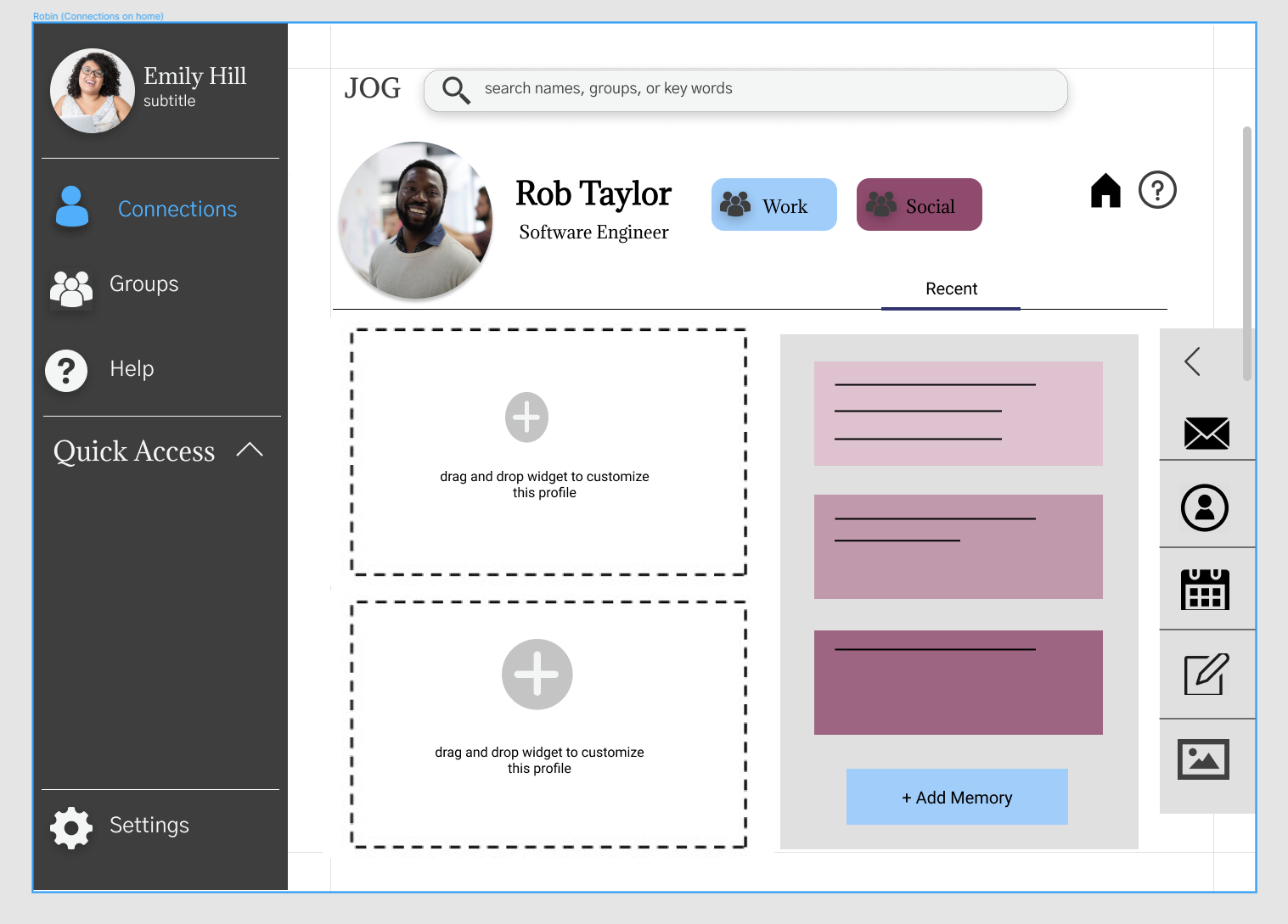 Wireframe of Jog connection page