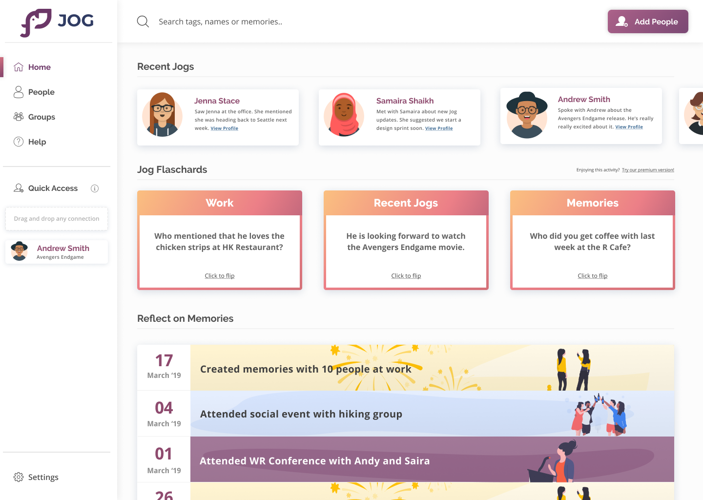 A mockup of Jog Home Page