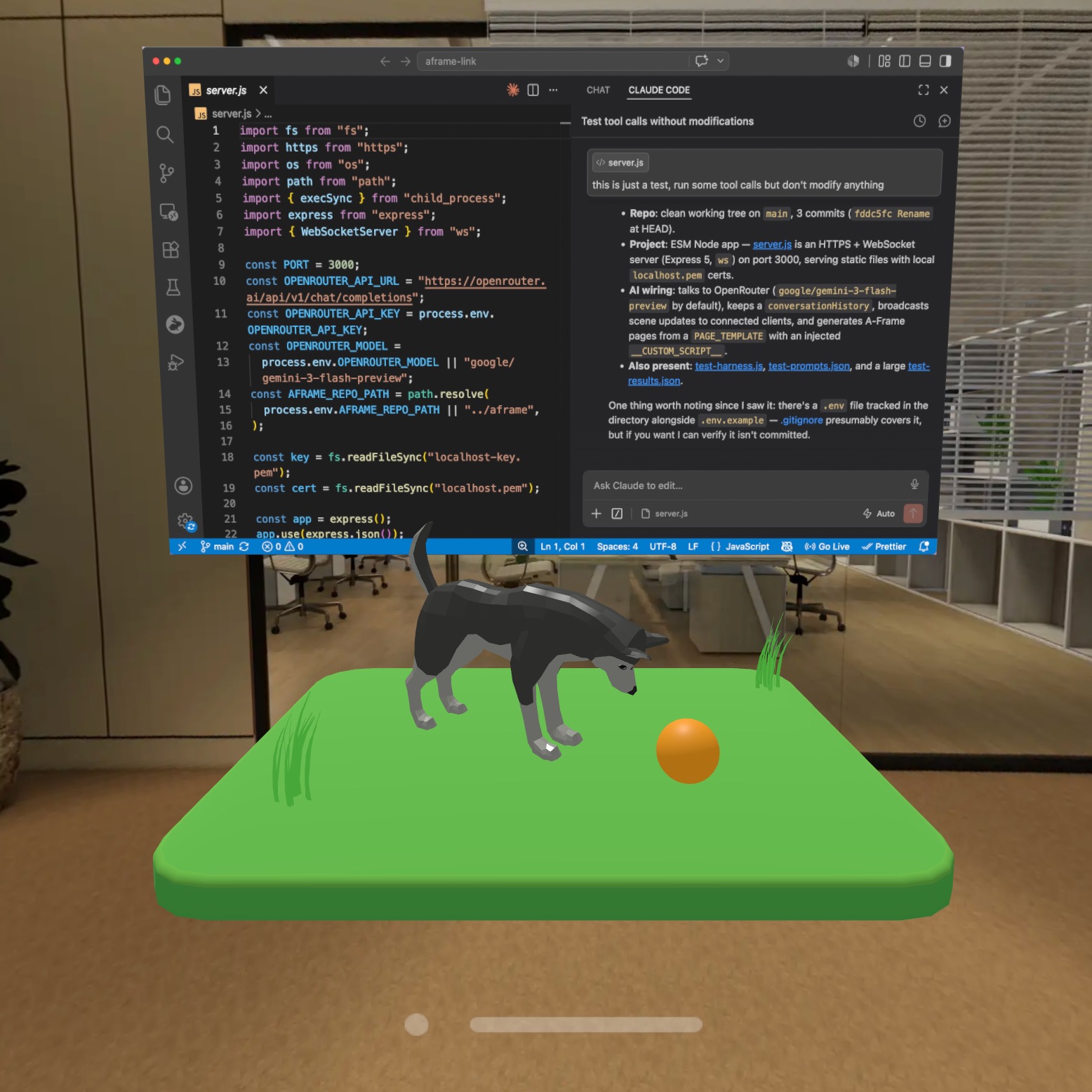Immersive Vibe Coding running in a spatial workspace